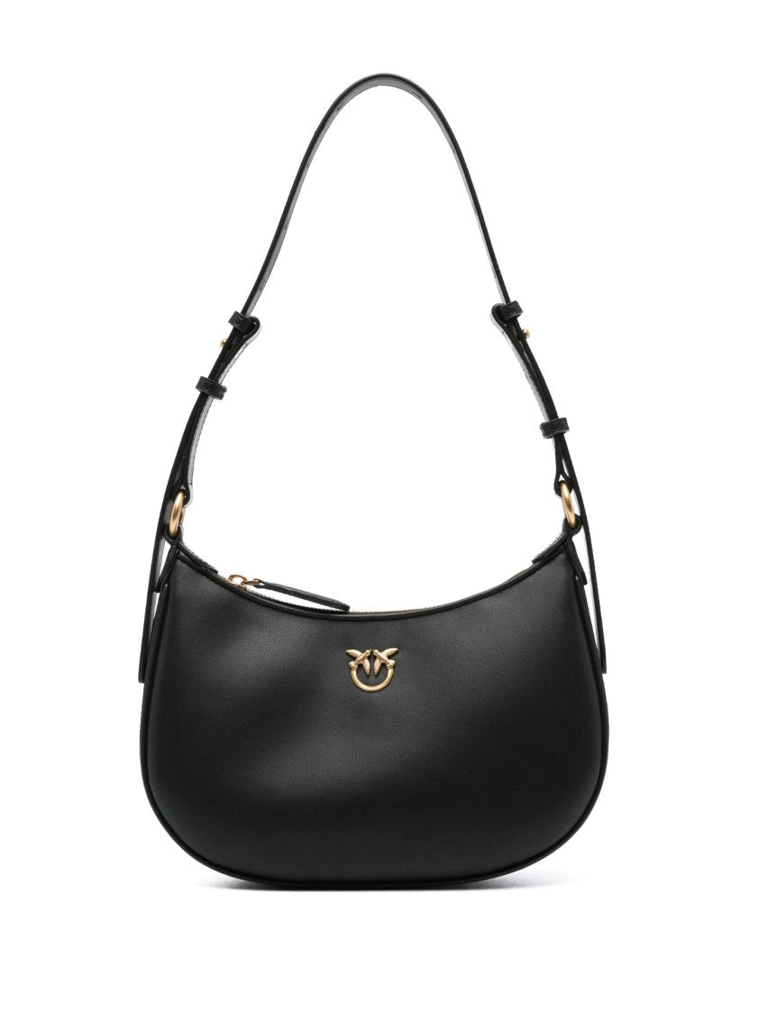Pinko Rounded Silhouette Black Shoulder Bag With Gold-Tone Logo