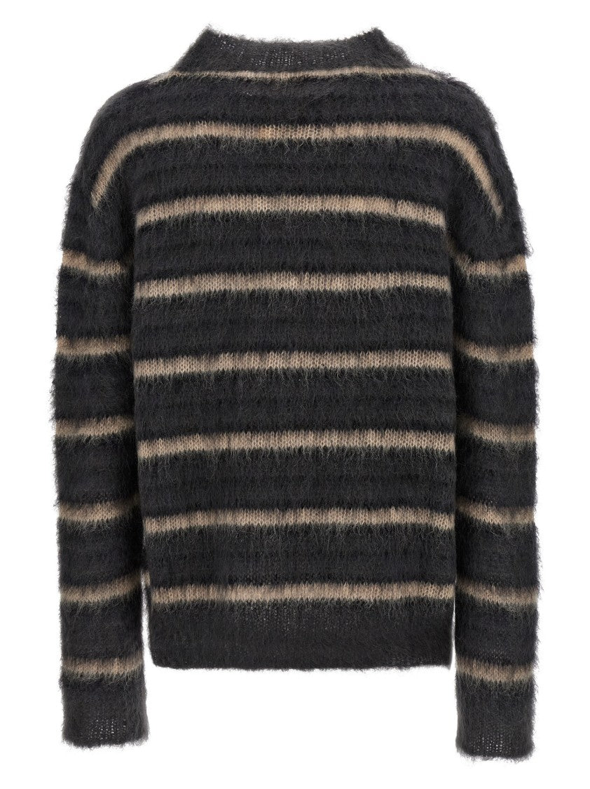 Marni Brushed Mohair Sweater With Multicolor Gauze Stripe Pattern