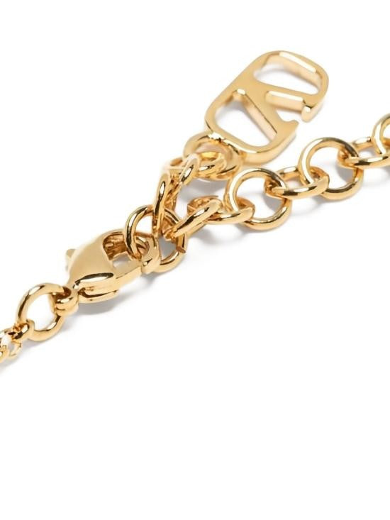 Valentino Garavani V-Logo Crystal-Embellished Brass Bracelet