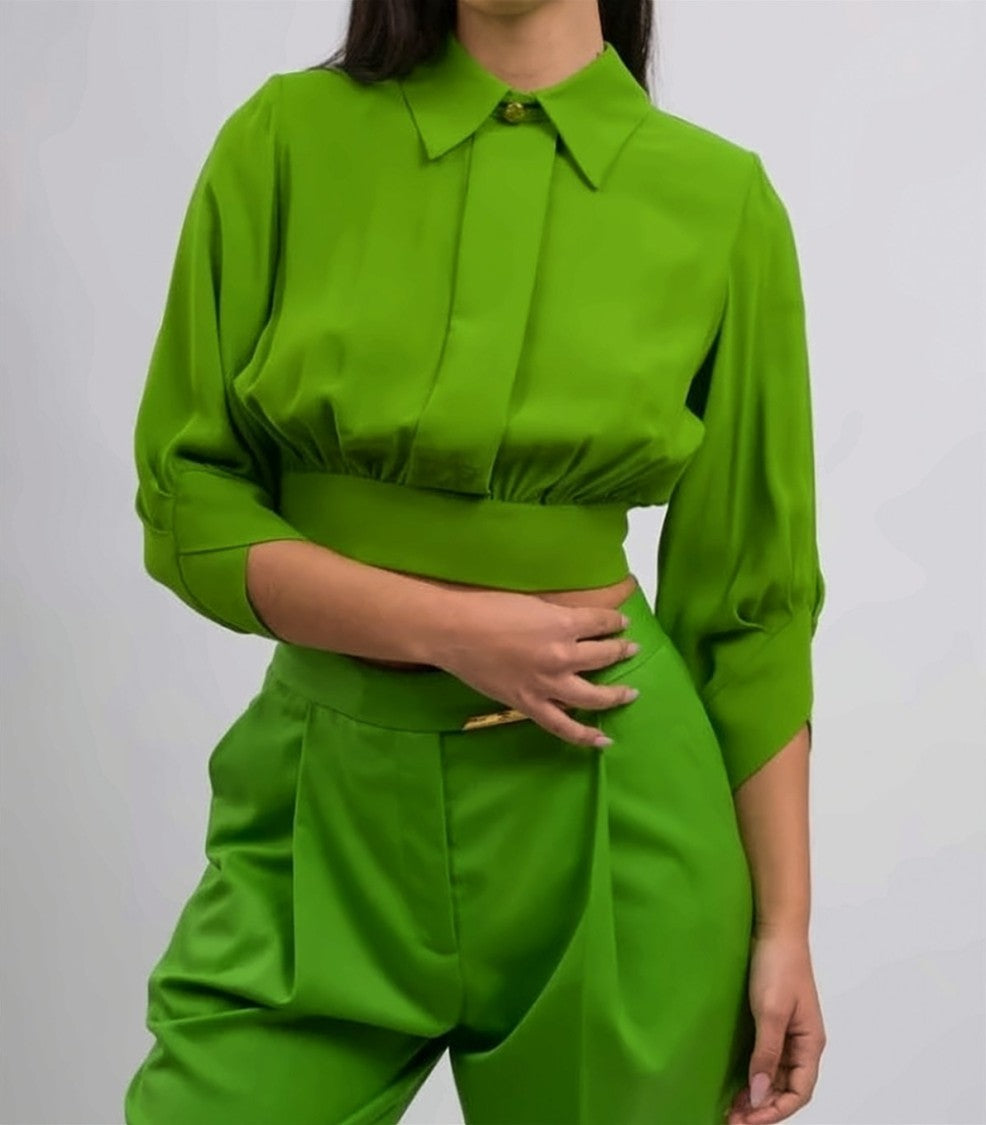 Elisabetta Franchi Georgette ¾ Sleeve Self Tie Shirt