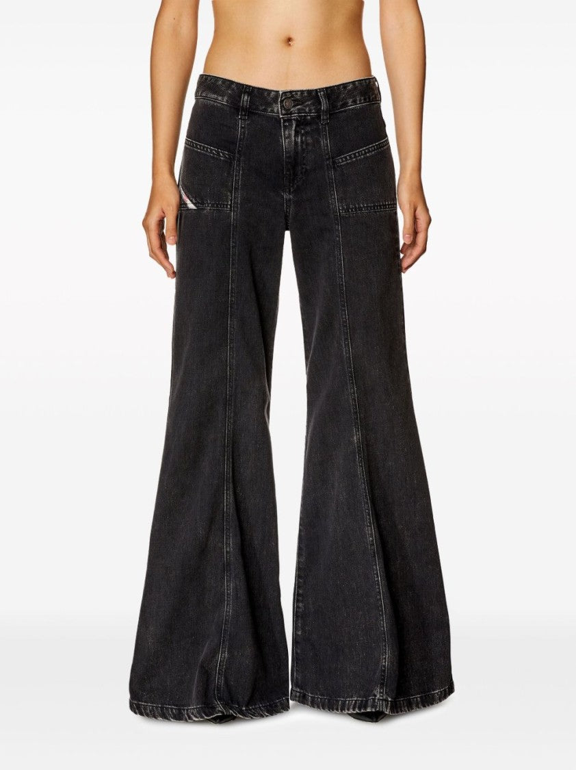 Diesel Dark Grey Washed Cotton Wide-Leg Jeans