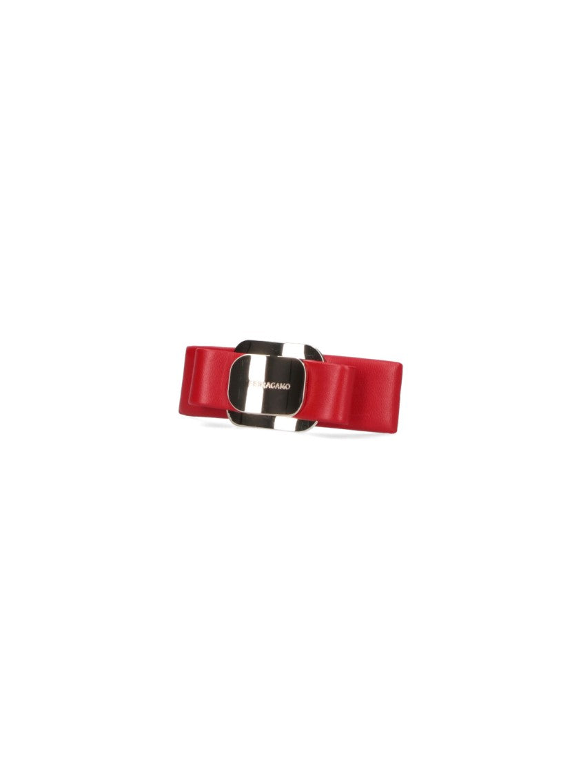 Ferragamo Structured Bow Hair Clip In Red Calf Leather