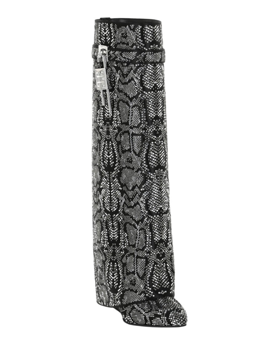 Givenchy Shark Lock Boots In Satin With Python Effect Strass