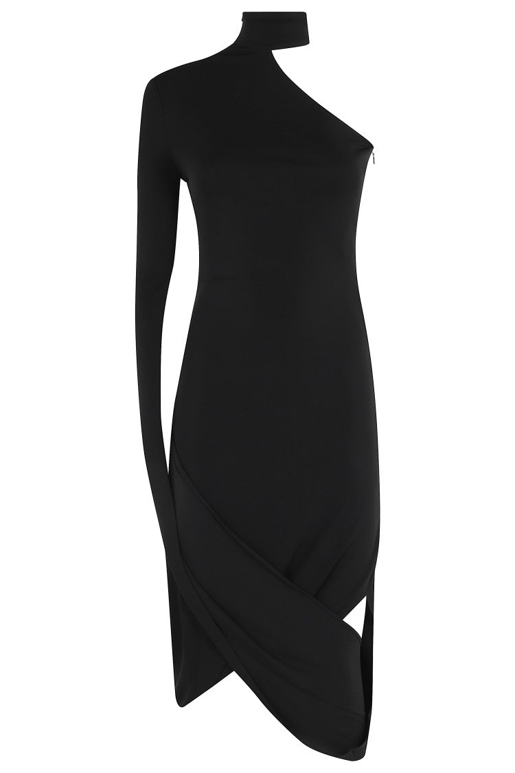 Alexander Wang Black Asymmetric Draped-Sleeve Viscose-Blend Midi Dress