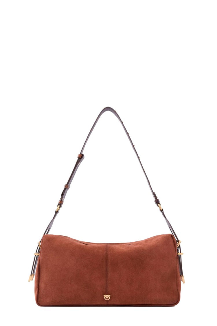 Pinko Brown Leather Suede Shoulder Bag