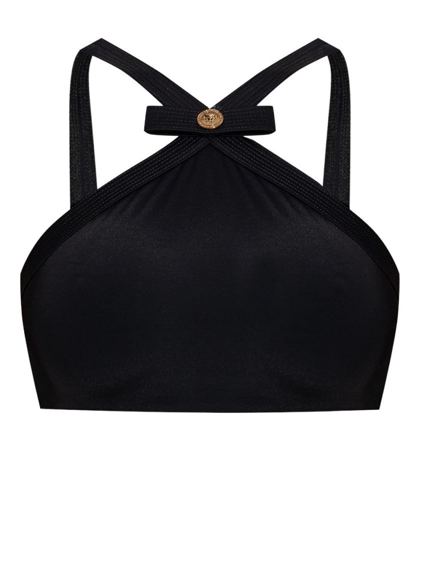 Versace Black Cross-Back Bikini Top