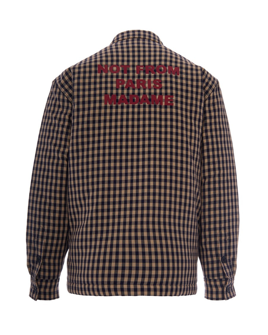 Drôle De Monsieur Padded Overshirt In Beige And Black Checkered Pattern