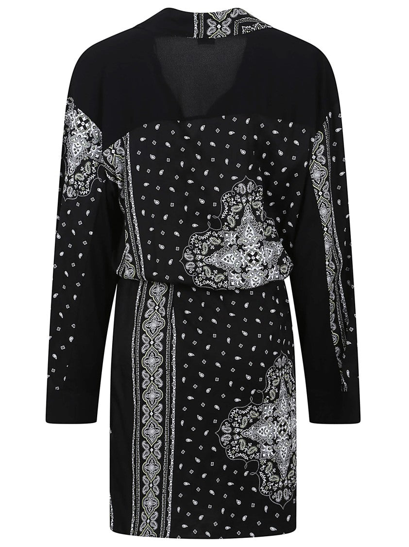 Pinko Paisley-Patterned Short Robe Dress With Shirt Collar