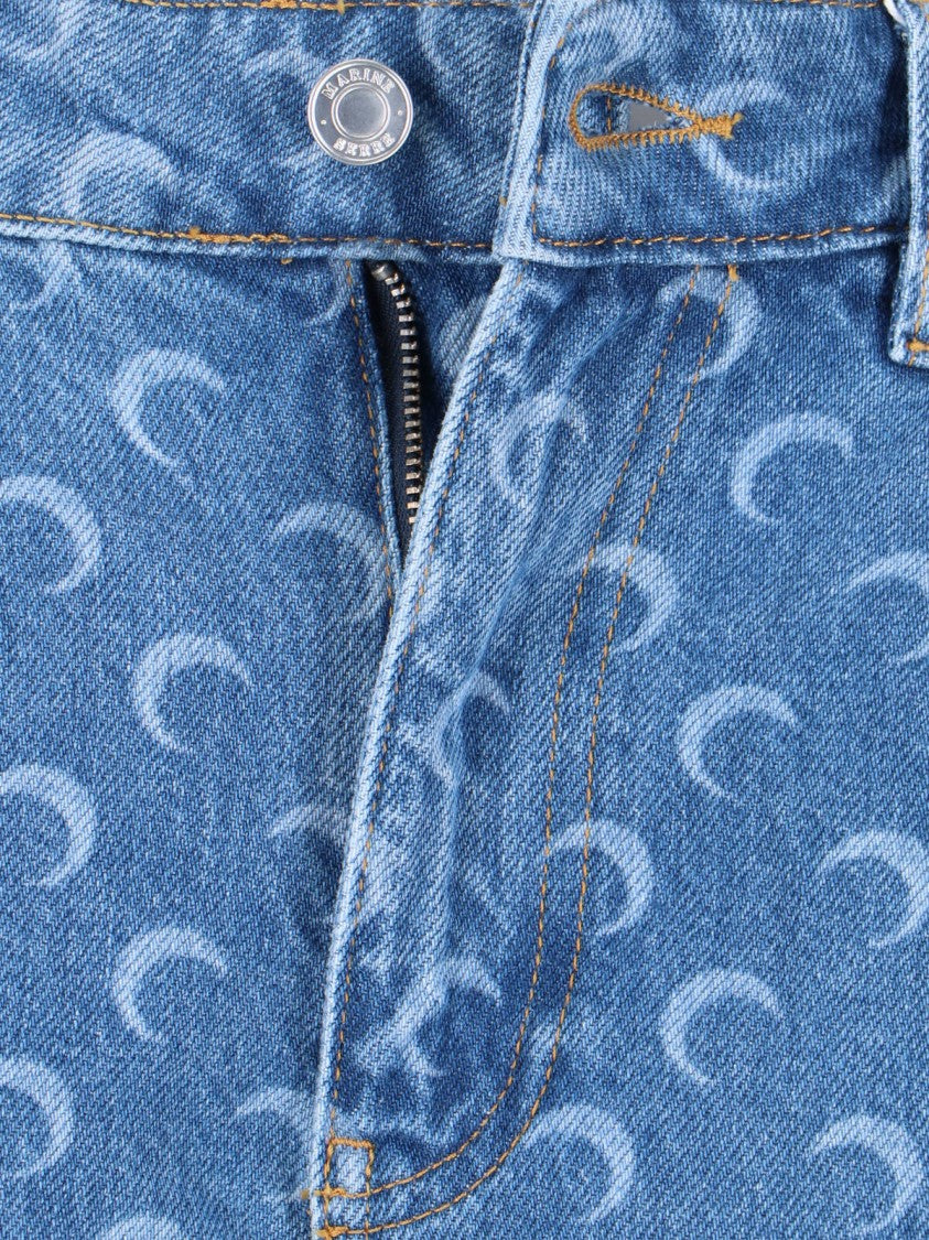 Marine Serre Straight-Leg Blue Denim Jeans With Five-Pocket Design