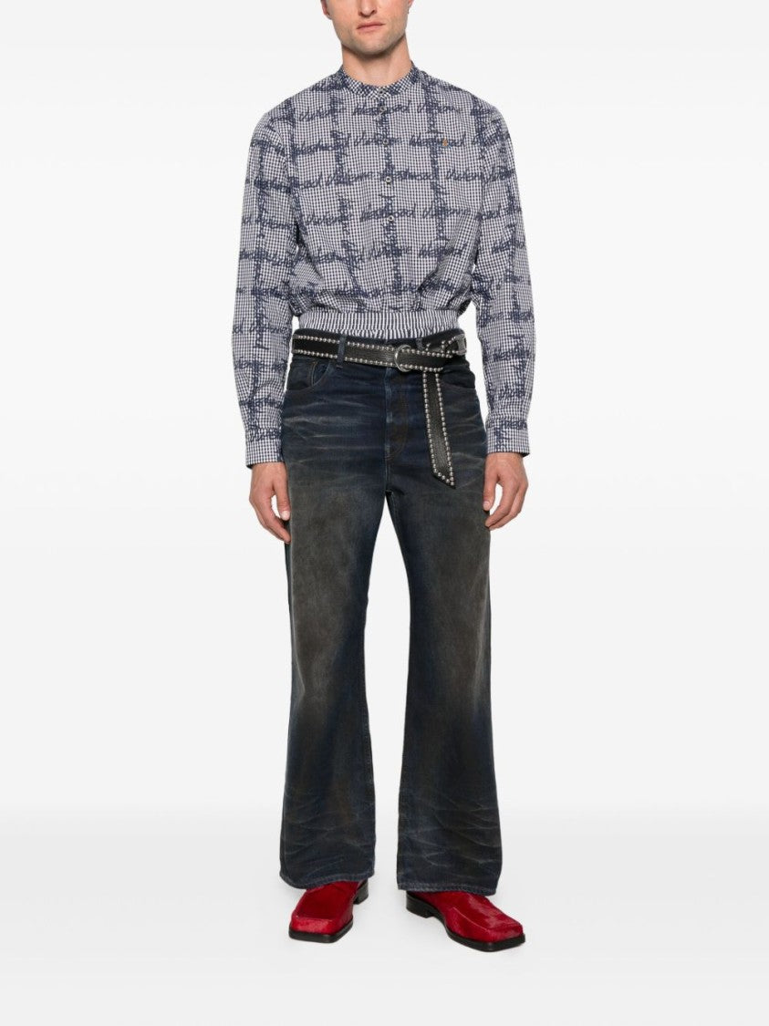 Vivienne Westwood Black Gingham Logo Print Mock Shirt