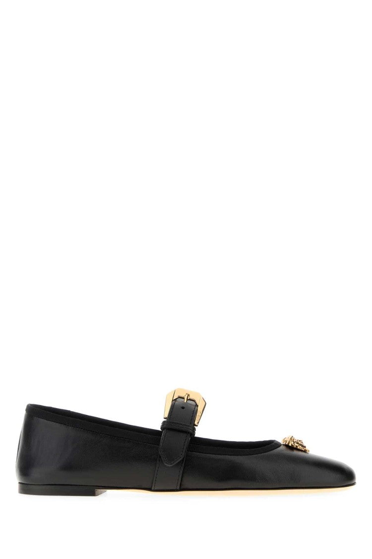Versace Black Nappa Leather Ballerinas
