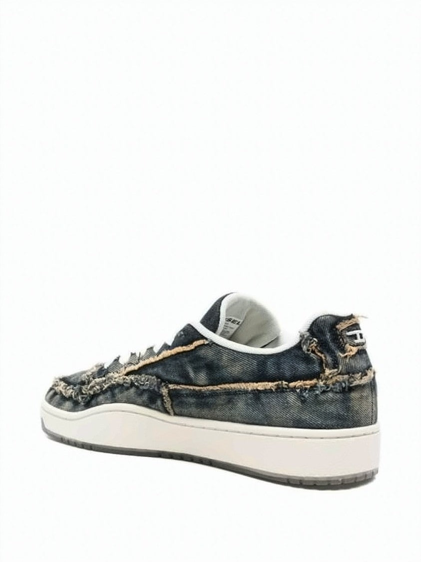 Diesel Distressed Denim Low-Top Sneakers With Unique Stitching Details