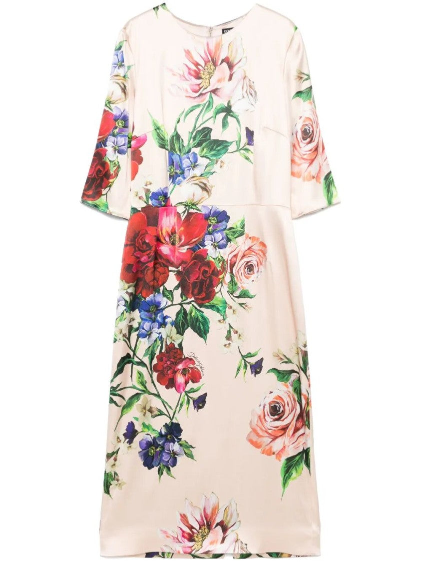 Dolce & Gabbana Floral Print Dress With Three-Quarter Sleeves