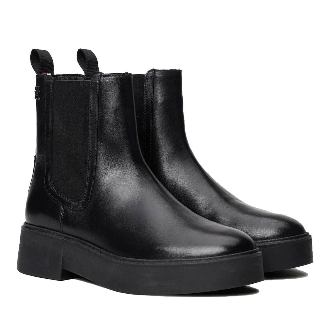 Tommy Hilfiger Black Sleek Elastic Panel Leather Chelsea Boots
