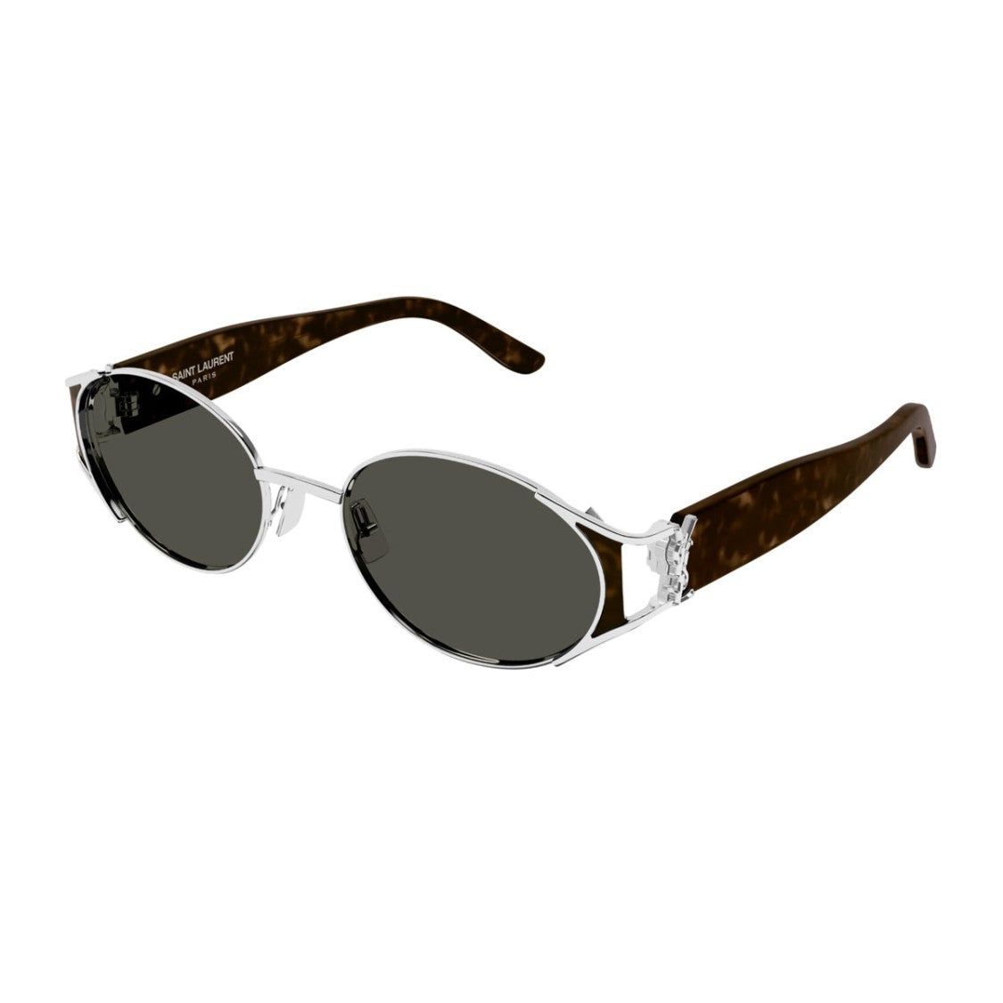 Saint Laurent Silver Havana Linea Monogram Sl M919 Oval Sunglasses