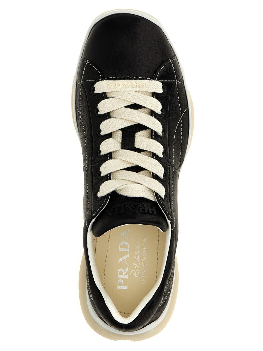 Prada Lace-Up Nappa Sneakers With Contrast Stitching