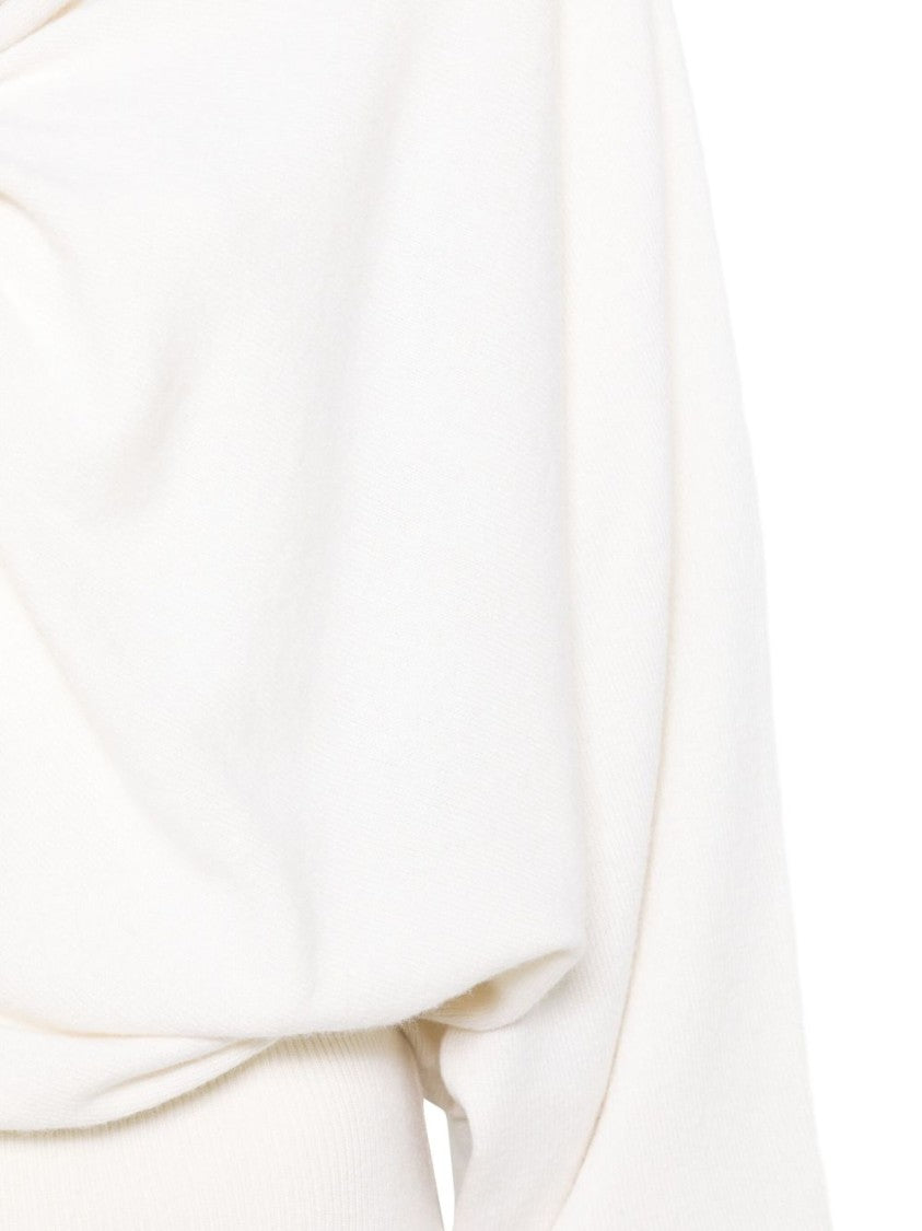 Alberta Ferretti Ivory Front Knot Sweater In Virgin Wool, Silk