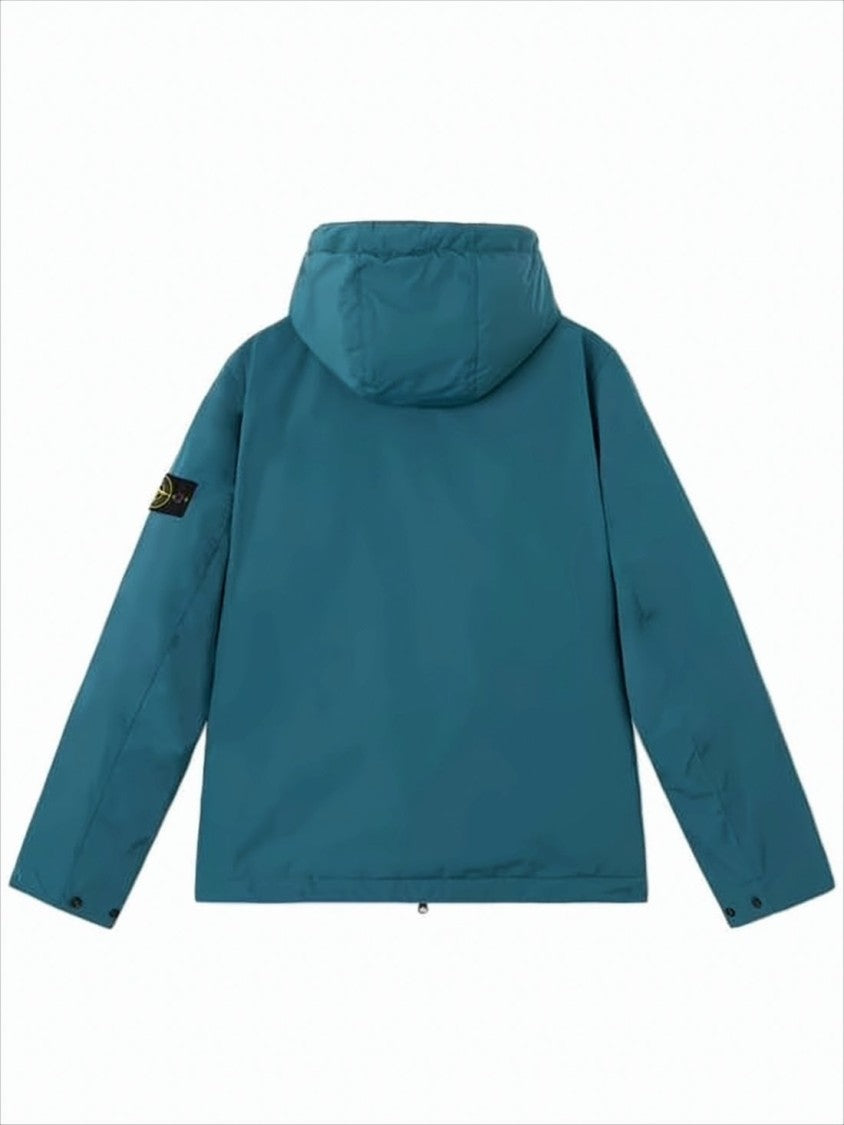 Stone Island Hooded Blue Padded Jacket With Distinctive Logo