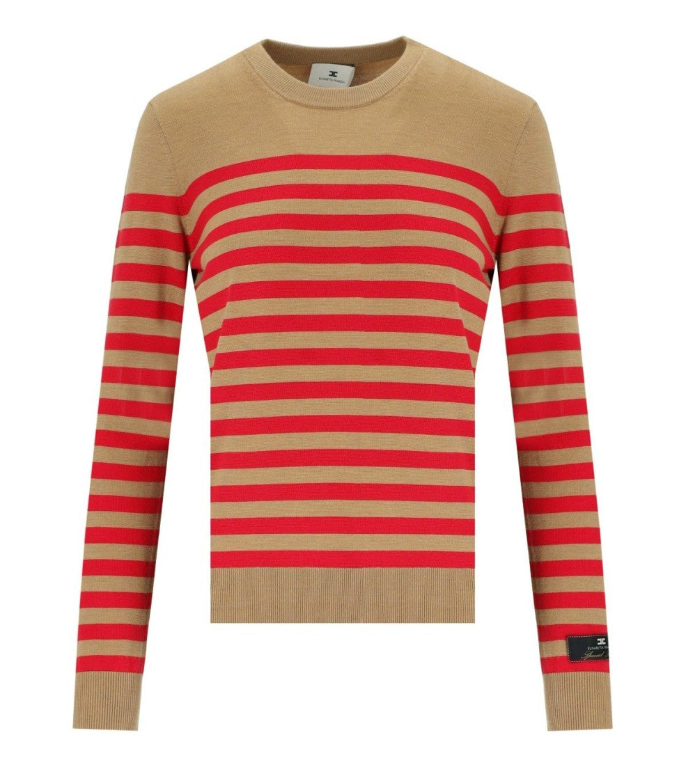 Elisabetta Franchi Camel/Red Passion Striped Sweater