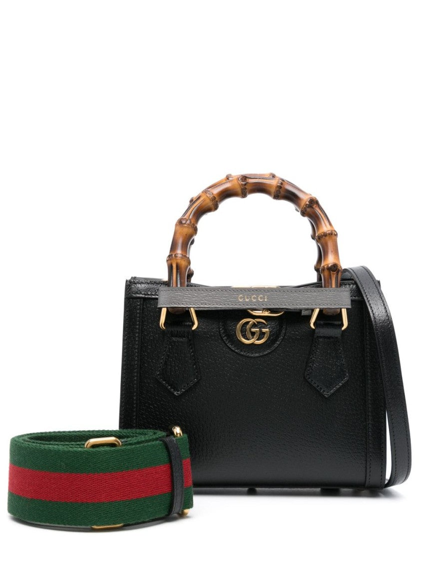 Gucci Black Diana Leather Bamboo Tote Bag
