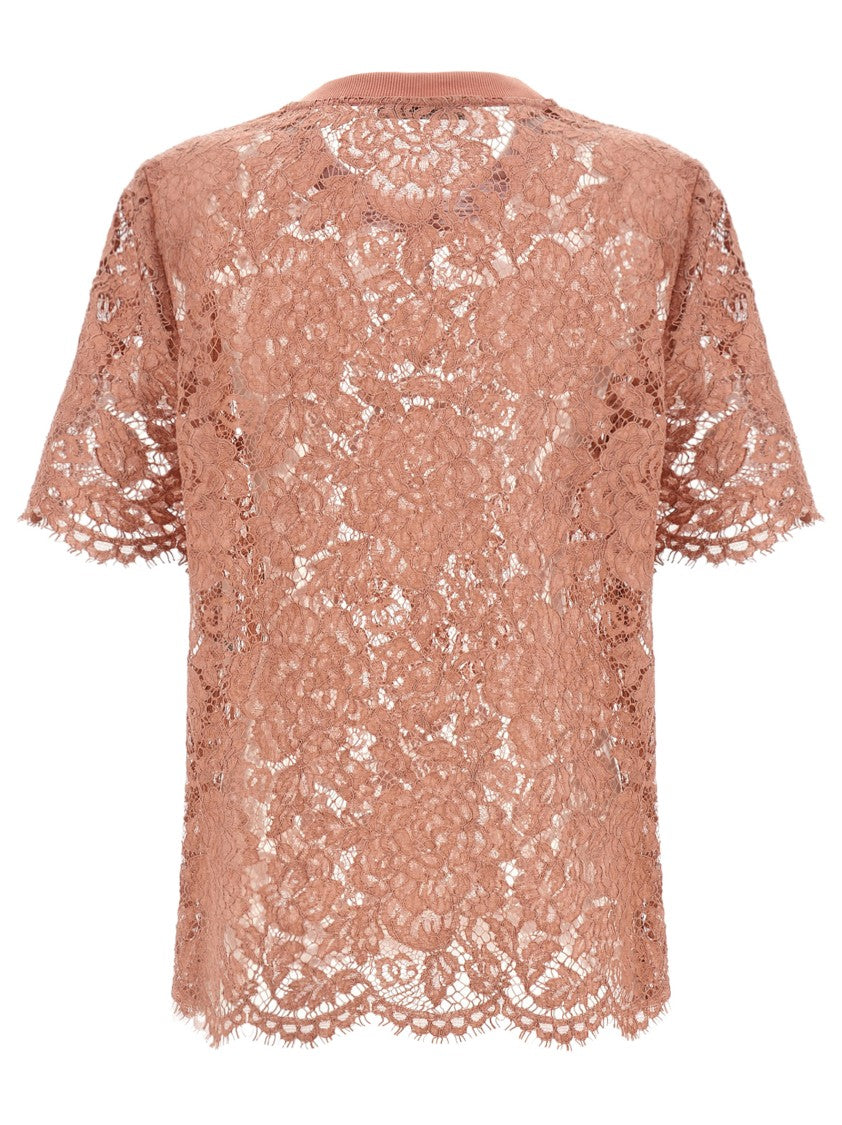 Dolce & Gabbana Intricate Floral Lace T-Shirt With Scalloped Hem