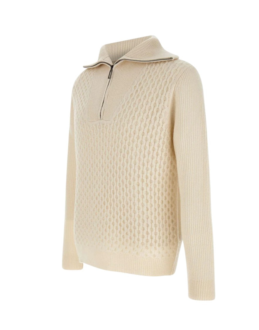 Paolo Pecora Mock-Neck Full-Zip Sweater With Ribbed Details