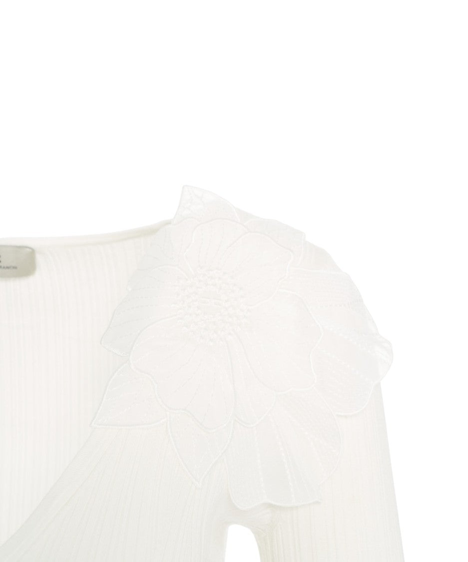 Elisabetta Franchi Slim-Fit Knit Top With Floral Shoulder Detail