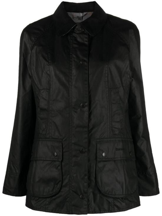 Barbour Waxed Cotton Jacket With Classic Collar And Flap Pockets