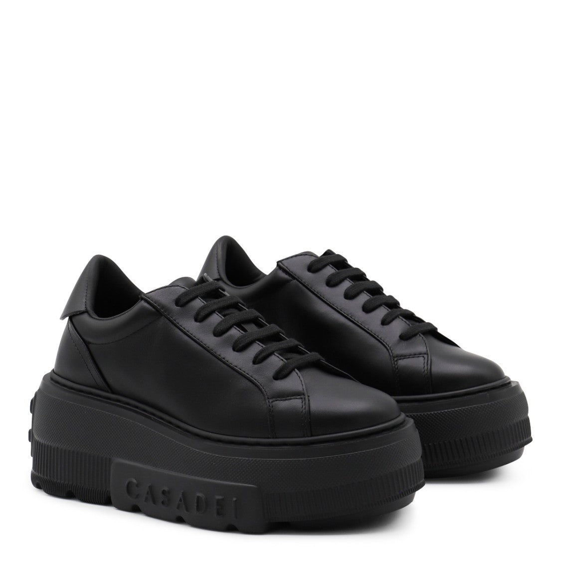 Casadei Black Leather Lettering Logo Sneakers