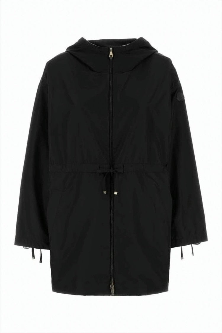 Moncler Hooded Black Moncler Jacket With Adjustable Waist And Cuffs
