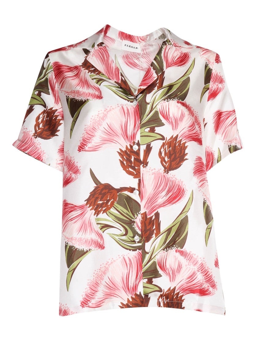 P.A.R.O.S.H. Short-Sleeved Floral Print Silk Shirt
