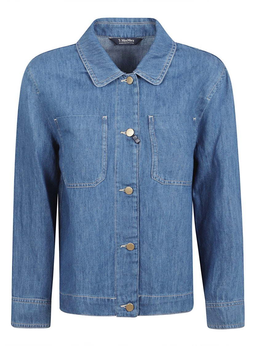 Max Mara Cropped Denim Jacket With Classic Collar And Buttoned Cuffs