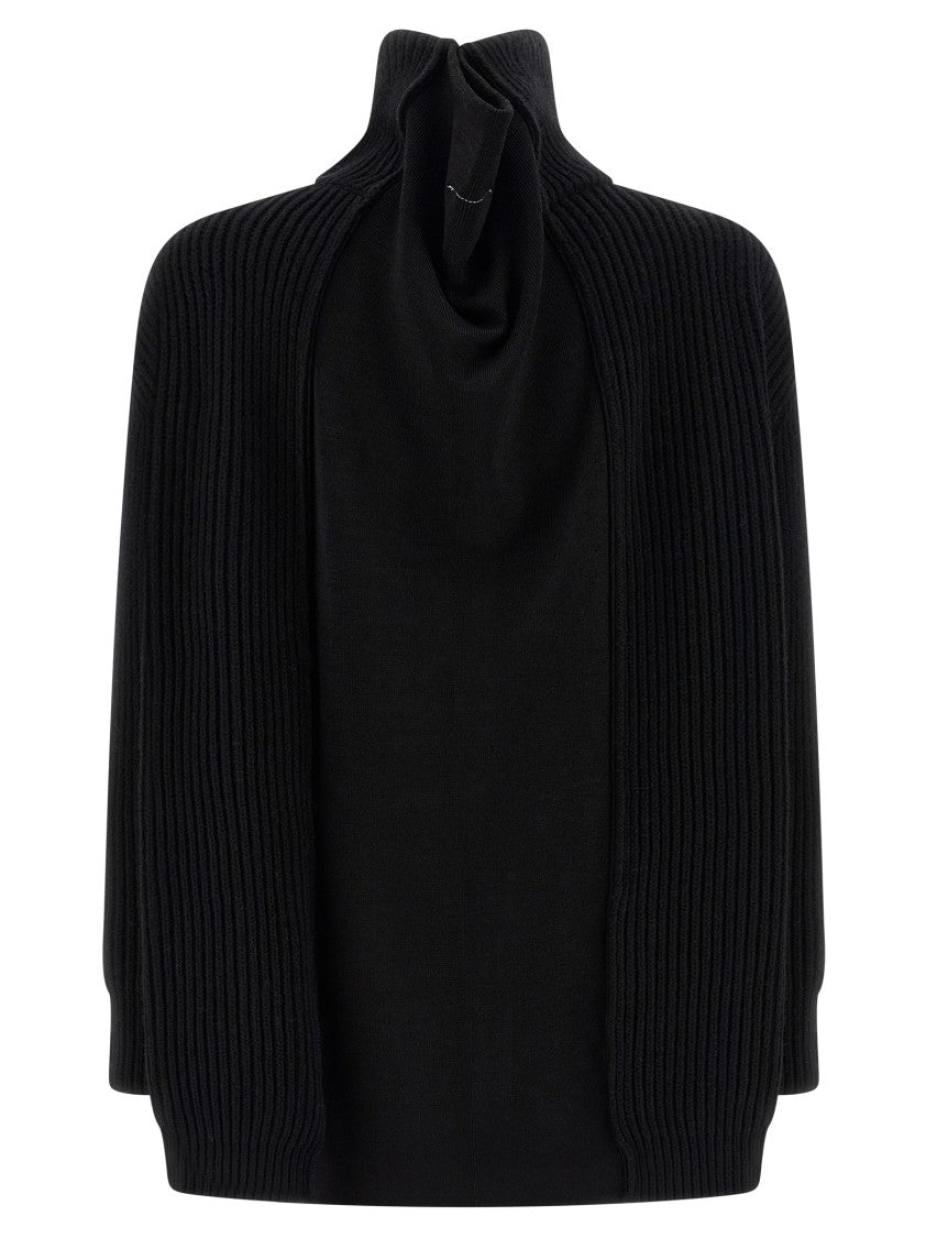 Mm6 By Maison Margiela Mini Ribbed Wool Knit Dress With High Neck And Zip Closure