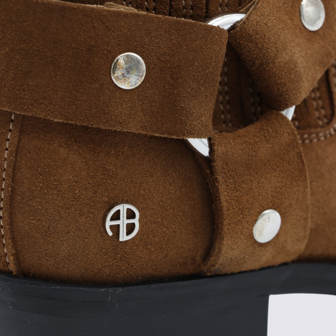 Anine Bing Brown Suede Ankle Boots With Metallic Cap