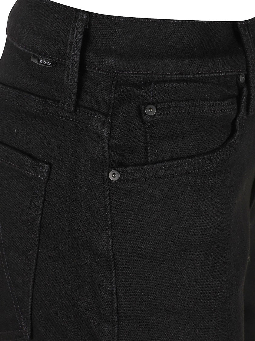 Mother Straight-Leg Black Denim Jeans With Five-Pocket Design