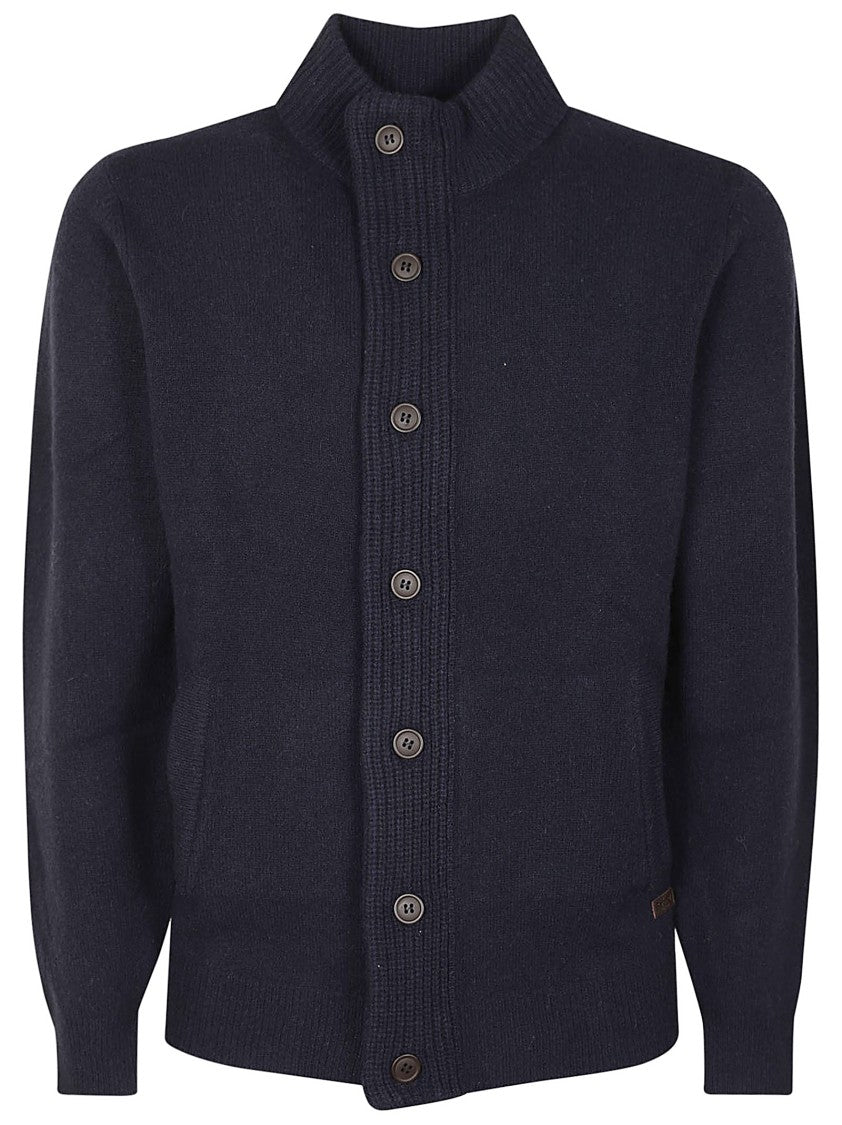 Barbour High Collar Wool Cardigan With Button-Down Front