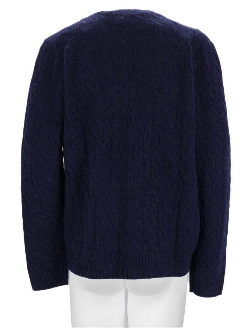 Polo Ralph Lauren Navy Blue Cable-Knit V-Neck Wool-Cashmere Cardigan