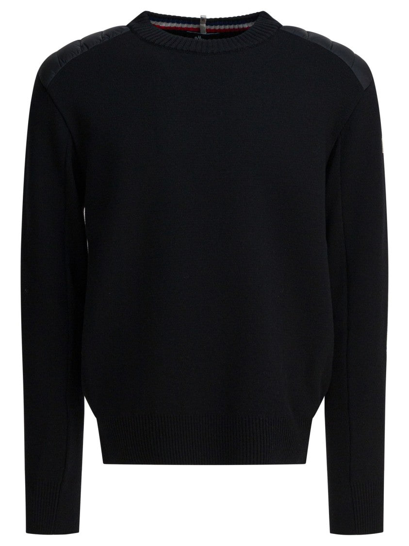 Moncler Grenoble Quilted Shoulder Crewneck Sweater In Virgin Wool Blend