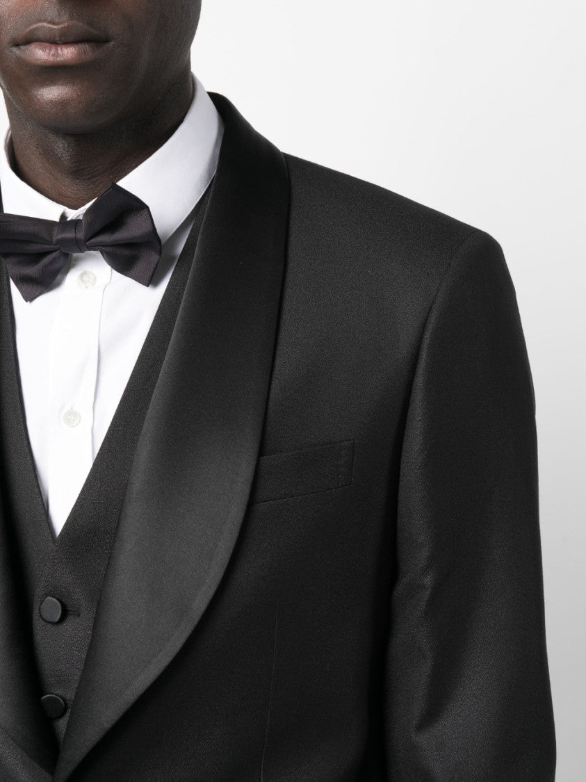 Tagliatore Single-Breasted Black Suit With Satin Shawl Lapel