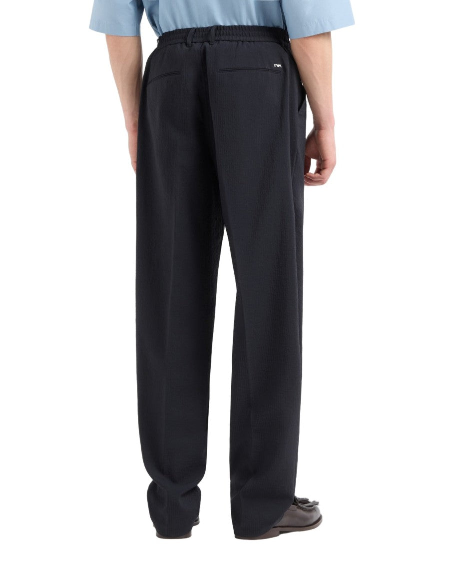 Emporio Armani Seersucker Texture Trousers With Tailored Relaxed Fit