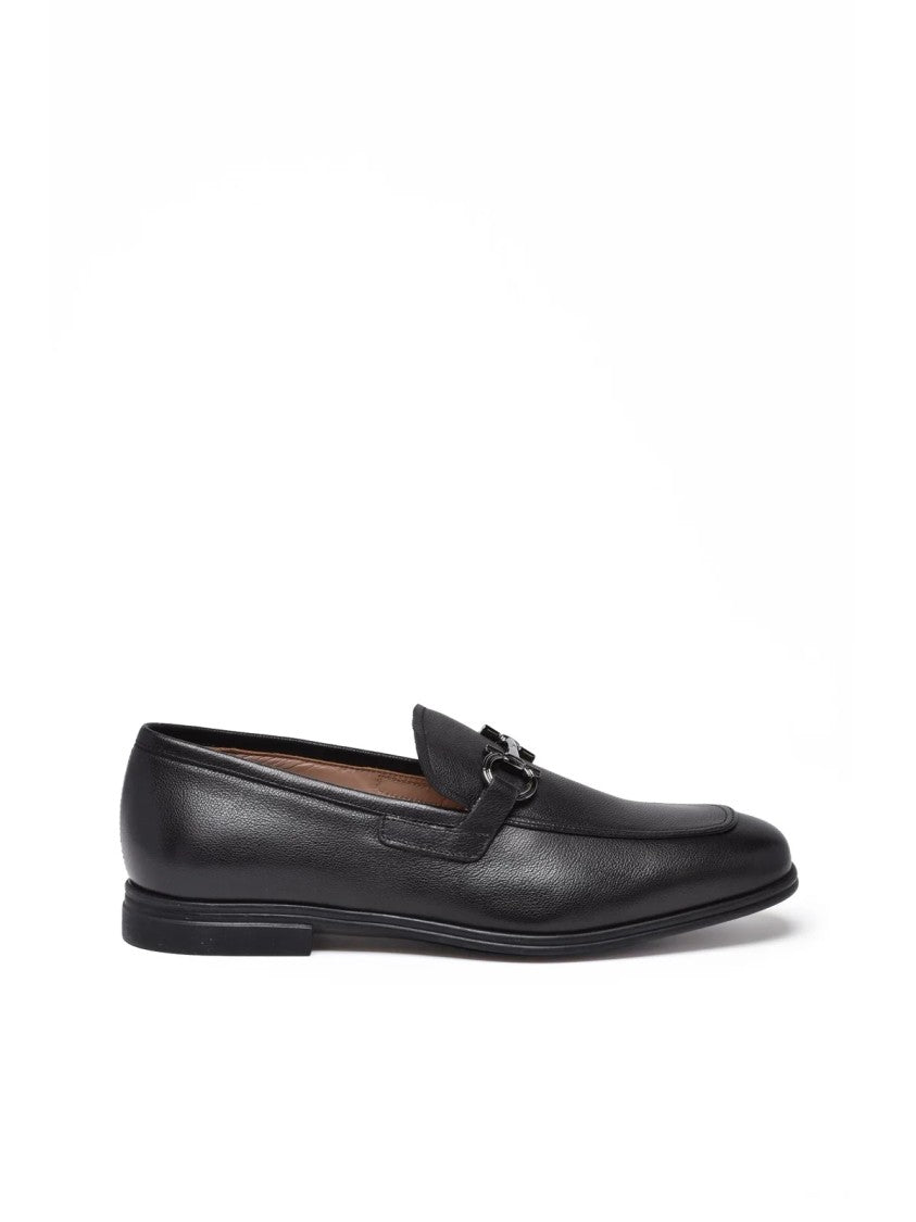 Salvatore Ferragamo Black Leather Scarlet Loafers