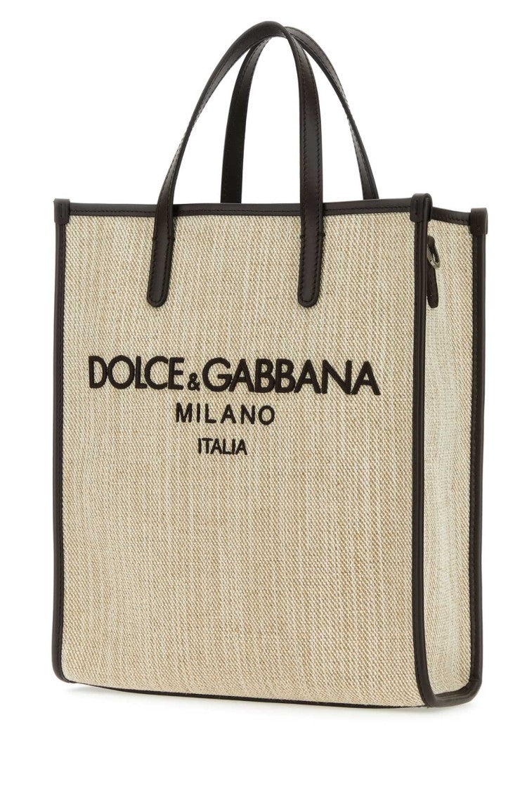 Dolce & Gabbana Sand Canvas Small Shopping Bag