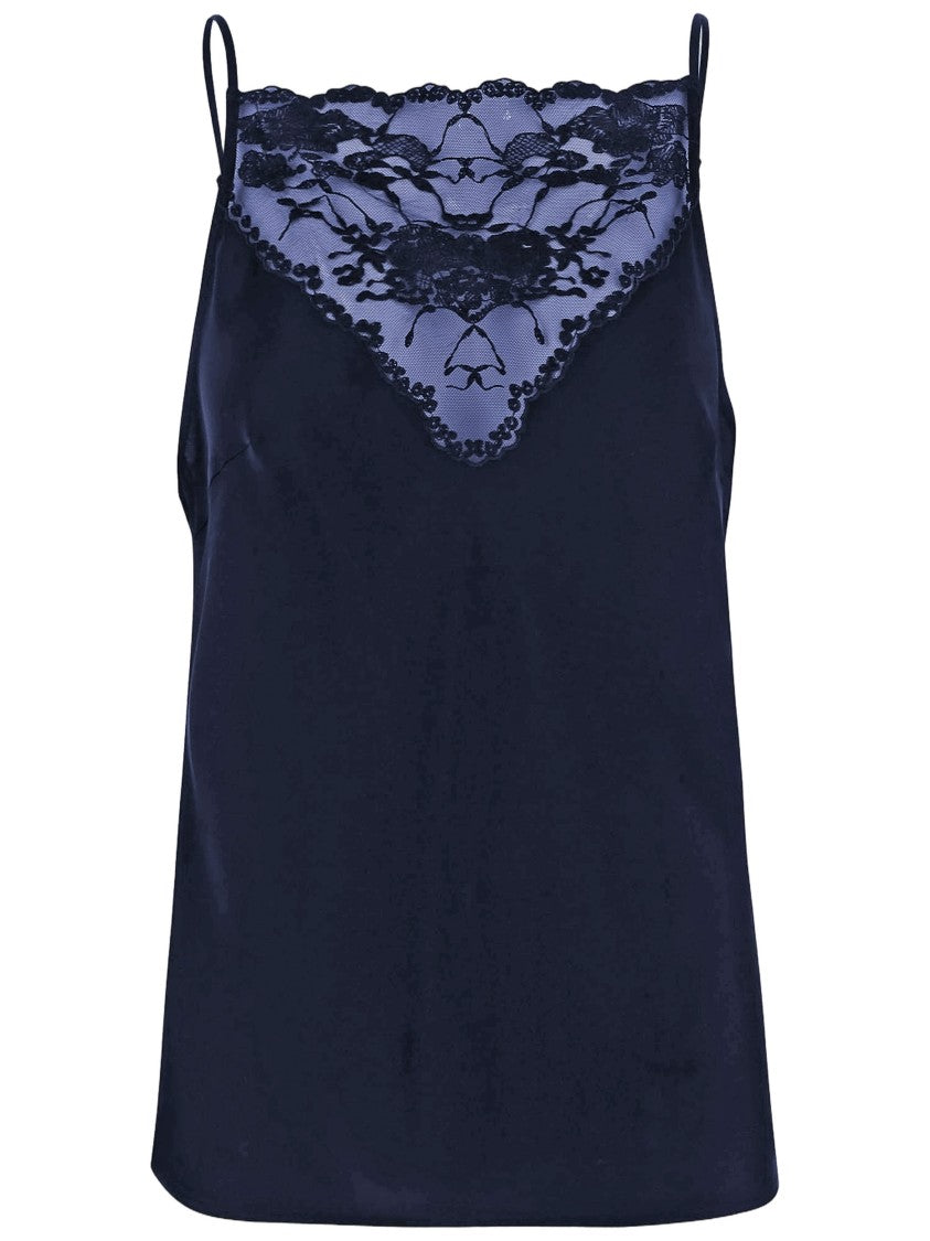 By Malene Birger Navy Lace-Detail Fitted Top With Adjustable Straps