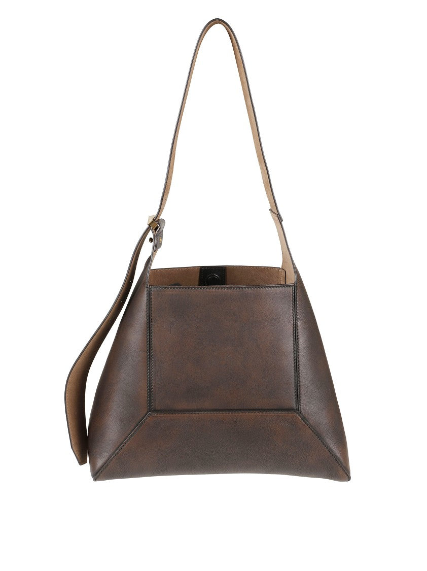 Jimmy Choo Trapezoidal Brown Leather Handbag With Adjustable Shoulder Strap