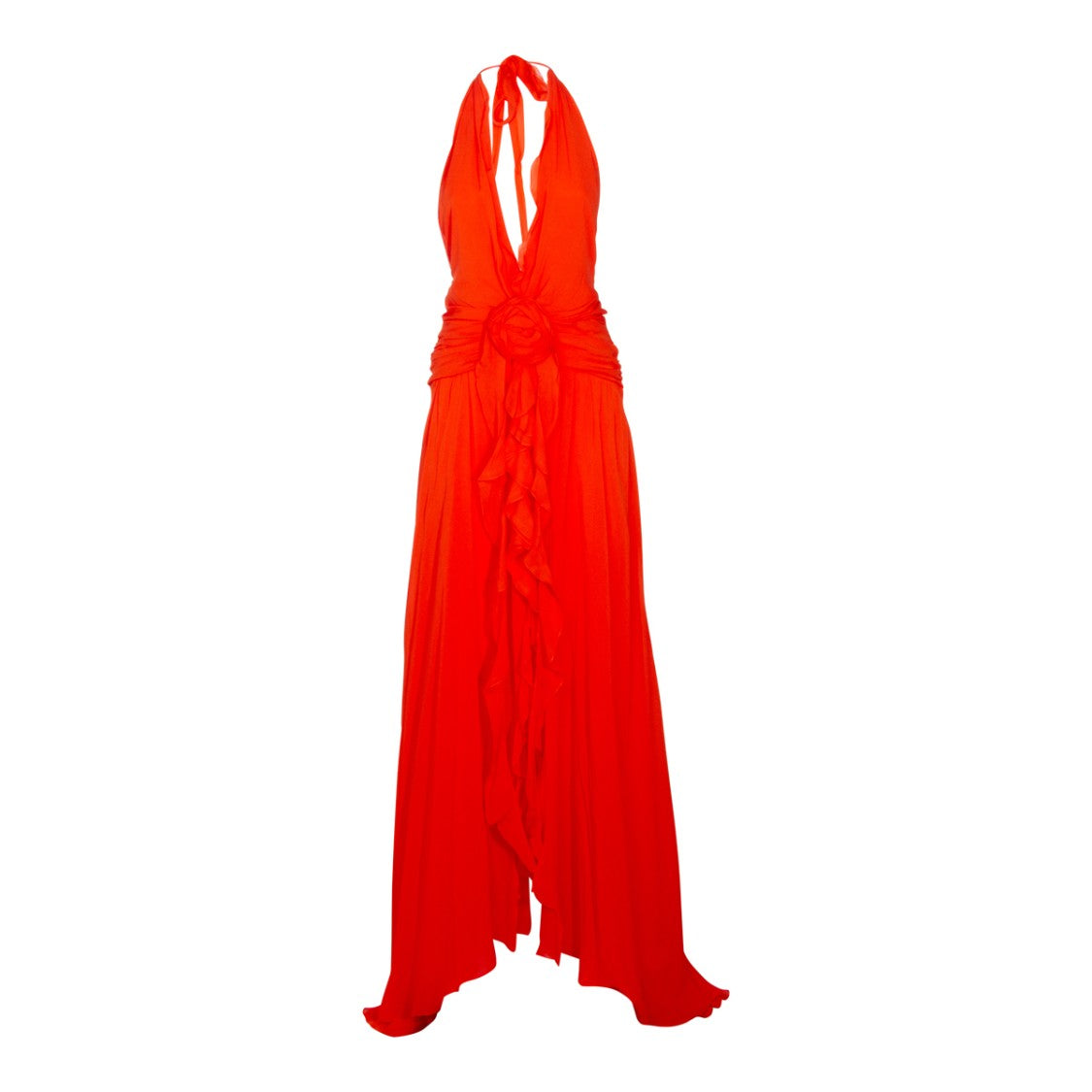 Blumarine Draped Orange Viscose Maxi Dress
