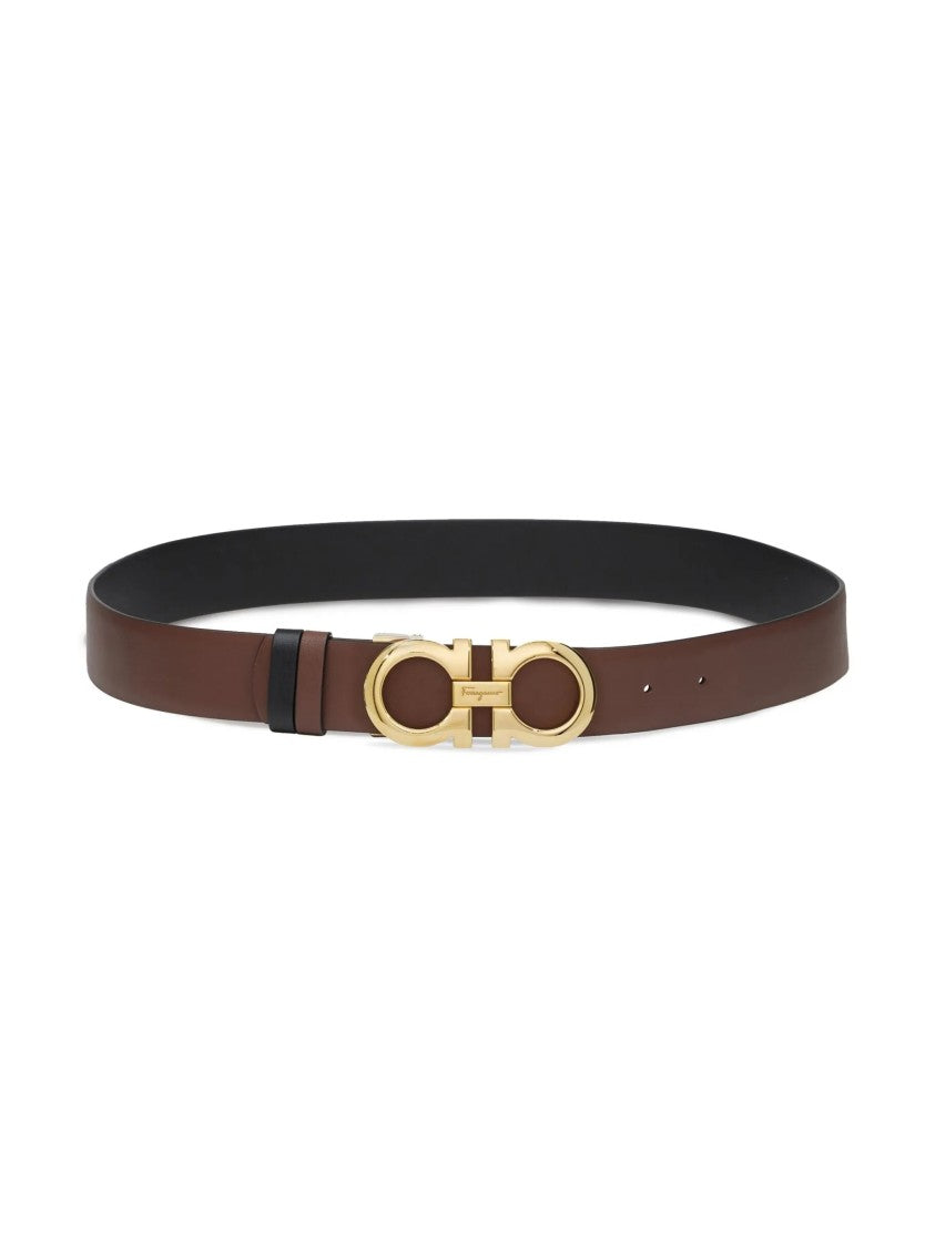 Salvatore Ferragamo Brown Leather Gancini Reversible Belt