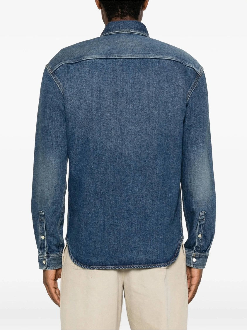 Saint Laurent Medium Blue Colorado Cassandre Pearl Button Denim Shirt