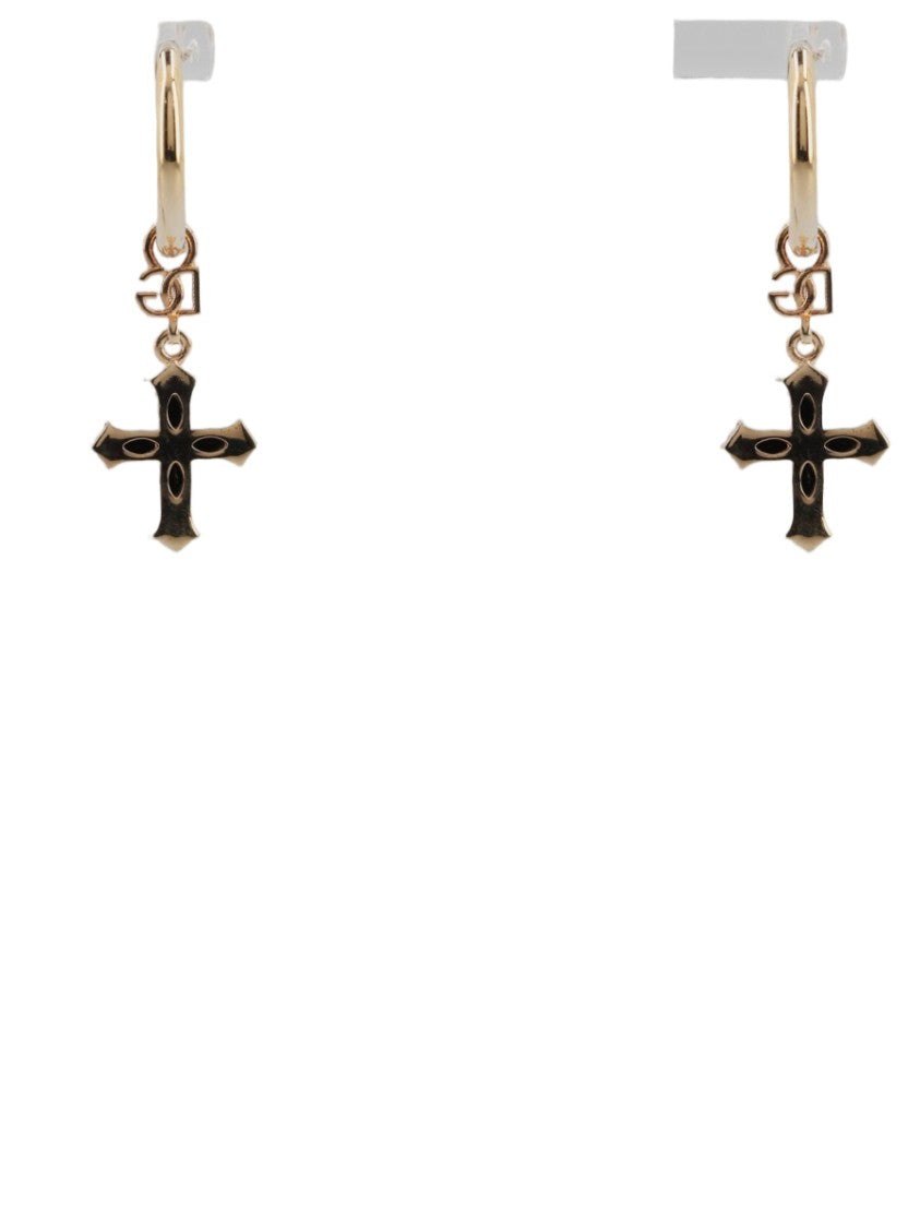 Dolce & Gabbana Gold-Tone Cross Glass Pendant Hoop Earrings