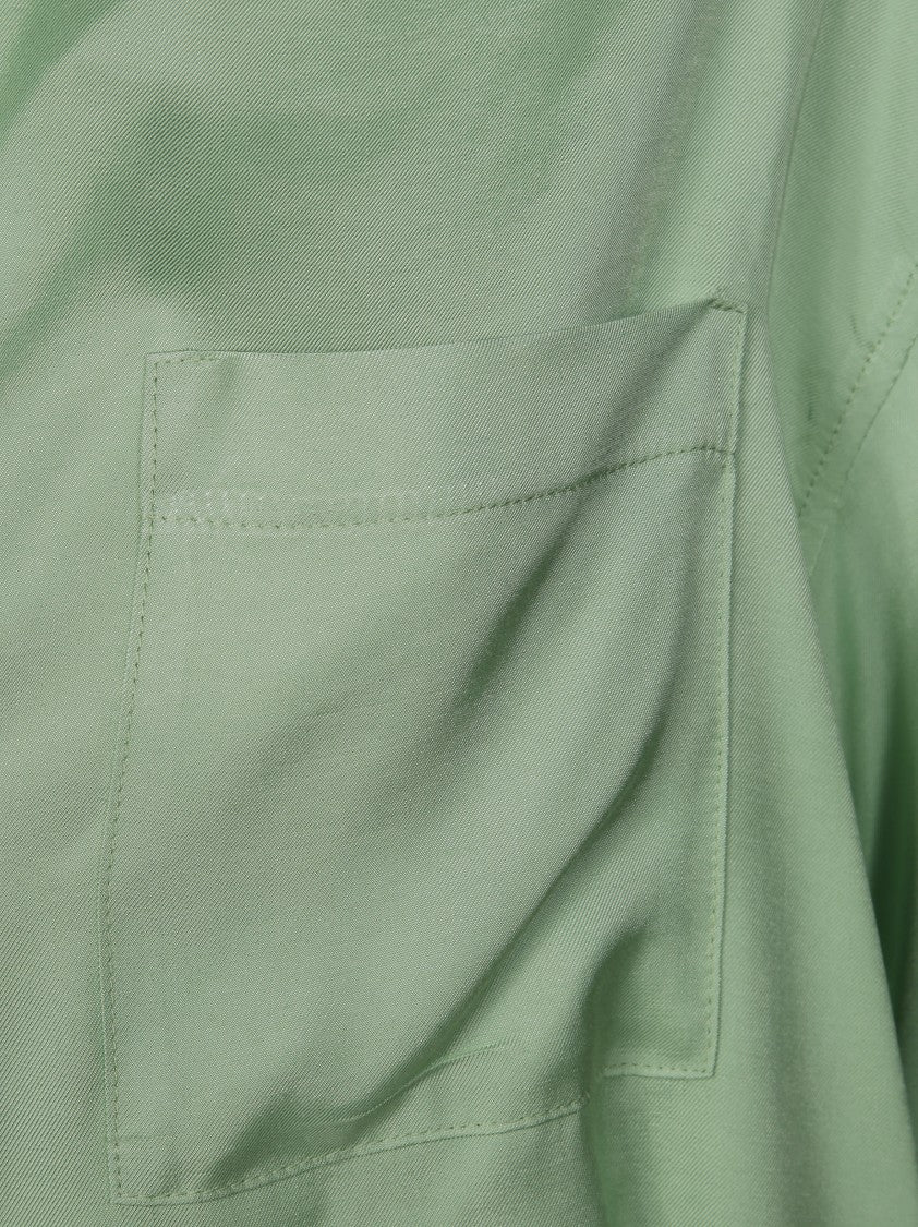 Nude Cropped Green Top With Classic Collar