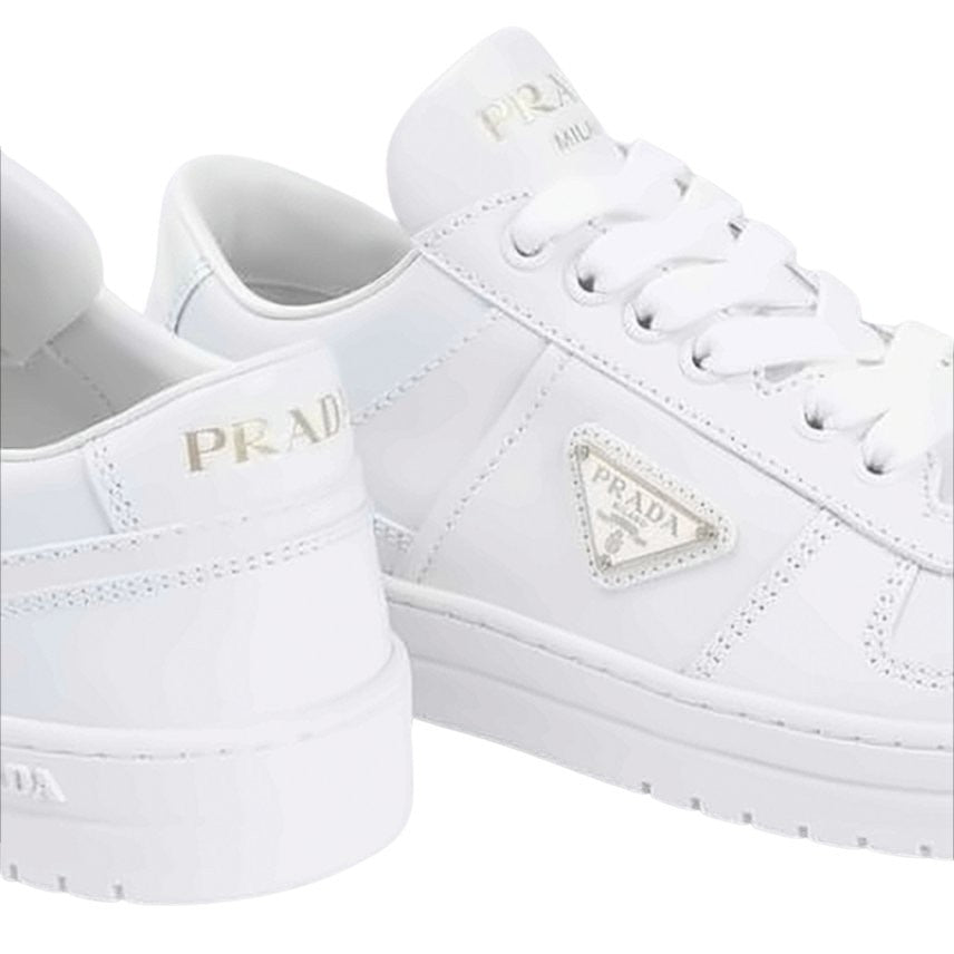 Prada Low-Top White Leather Sneakers With Perforated Detailing